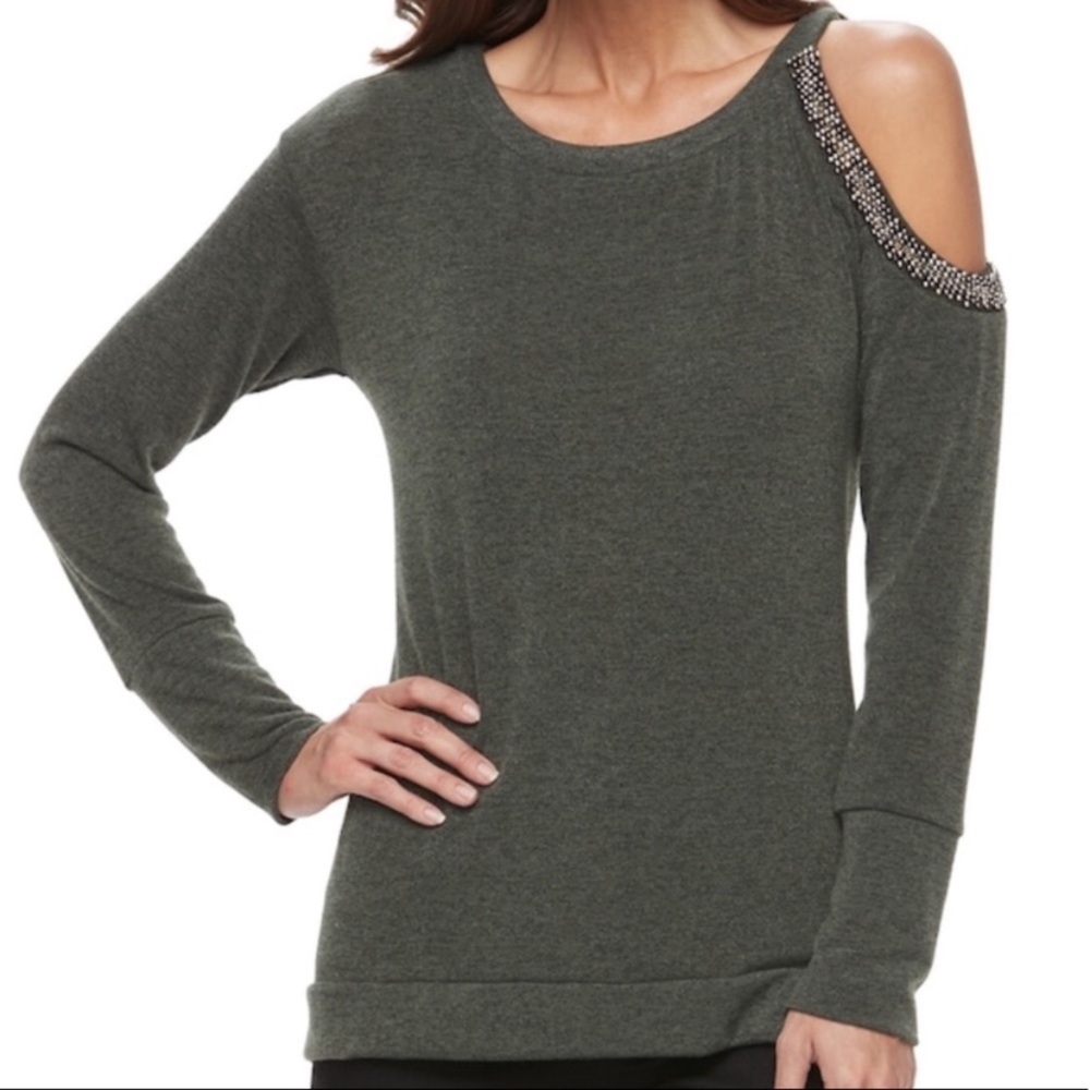 J-Lo Cold Shoulder Jeweled Top